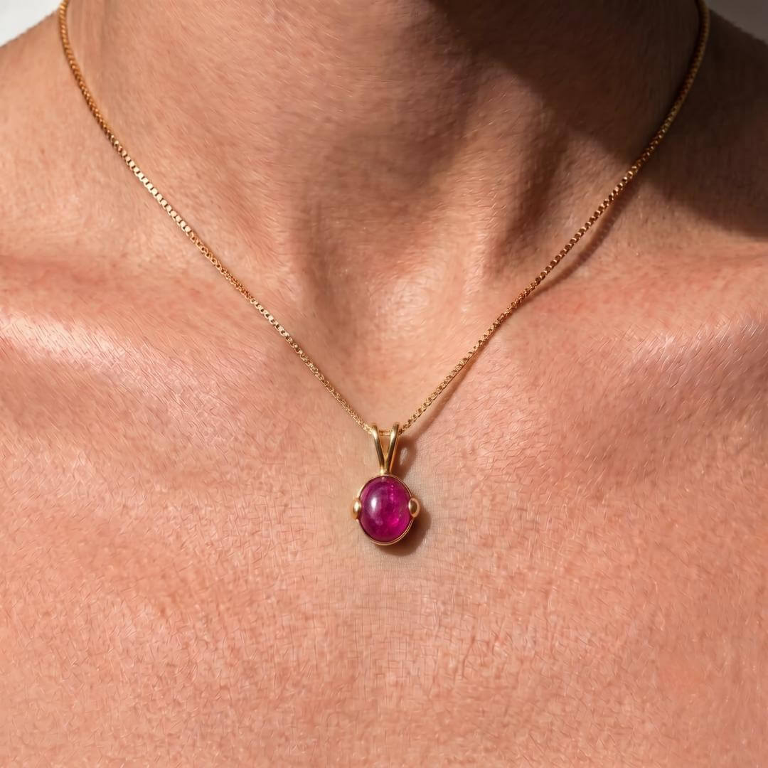 Solitaire Yellow Gold Oval Cut Ruby Sapphire Pendant Necklace For Women