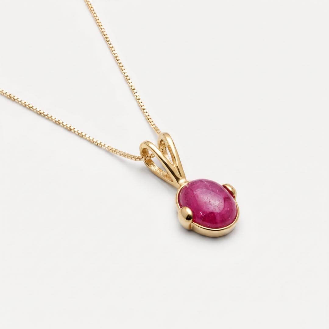 Solitaire Yellow Gold Oval Cut Ruby Sapphire Pendant Necklace For Women