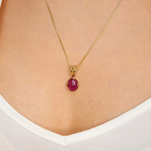 Solitaire Yellow Gold Oval Cut Ruby Sapphire Pendant Necklace For Women