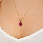 Solitaire Yellow Gold Oval Cut Ruby Sapphire Pendant Necklace For Women