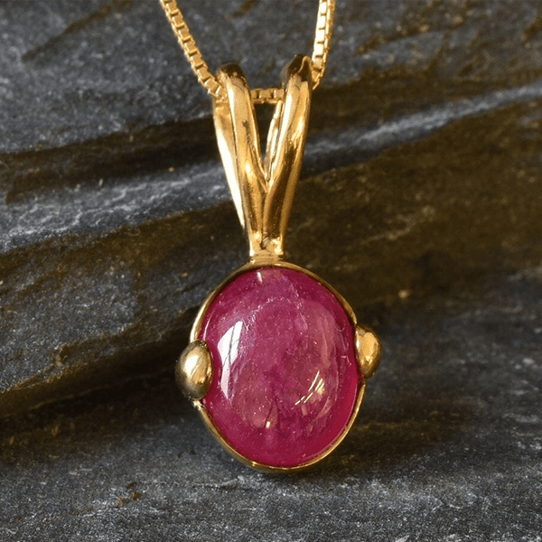 Solitaire Yellow Gold Oval Cut Ruby Sapphire Pendant Necklace For Women