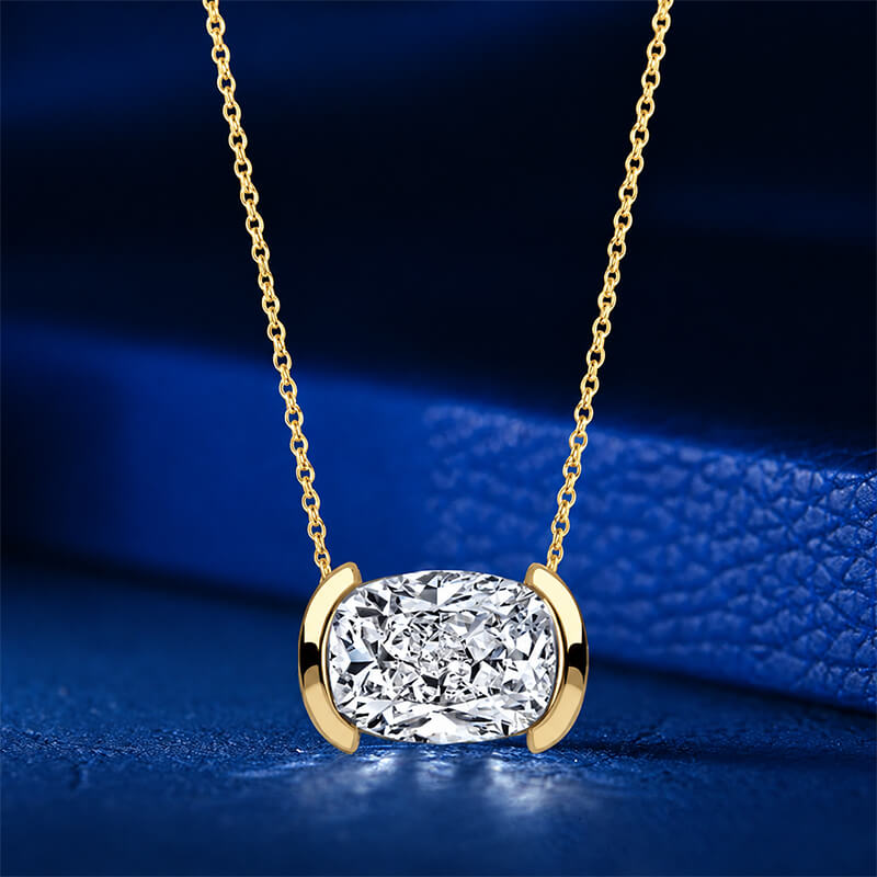 Classic Solitaire Half Bezel Cushion Cut White Sapphire Pendant Necklace For Women