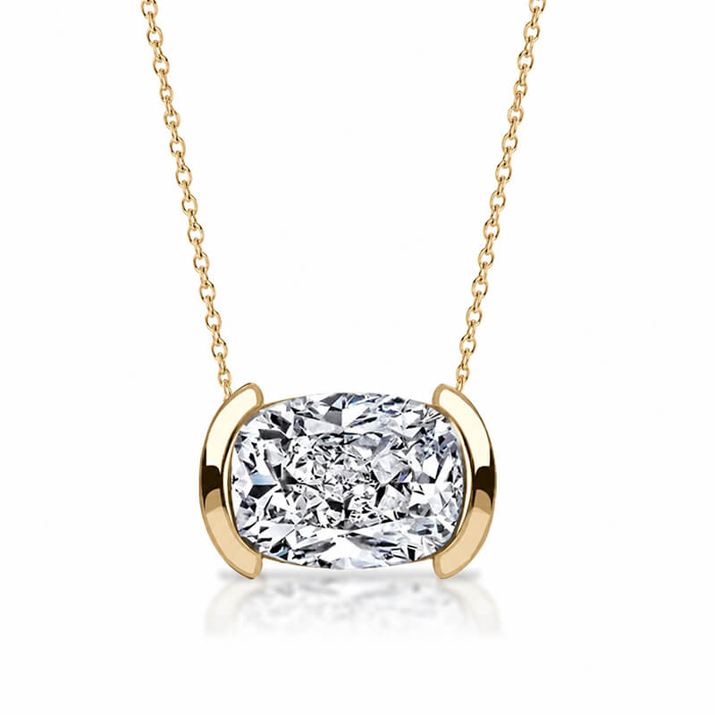 Classic Solitaire Half Bezel Cushion Cut White Sapphire Pendant Necklace For Women
