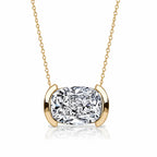 Classic Solitaire Half Bezel Cushion Cut White Sapphire Pendant Necklace For Women