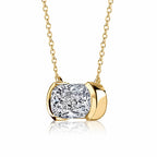 Classic Solitaire Half Bezel Cushion Cut White Sapphire Pendant Necklace For Women