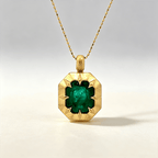 Vintage Yellow Gold Emerald Cut Emerald Sapphire Pendant Necklace For Women