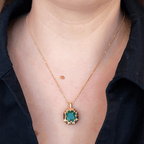 Vintage Yellow Gold Emerald Cut Emerald Sapphire Pendant Necklace For Women