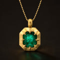 Vintage Yellow Gold Emerald Cut Emerald Sapphire Pendant Necklace For Women
