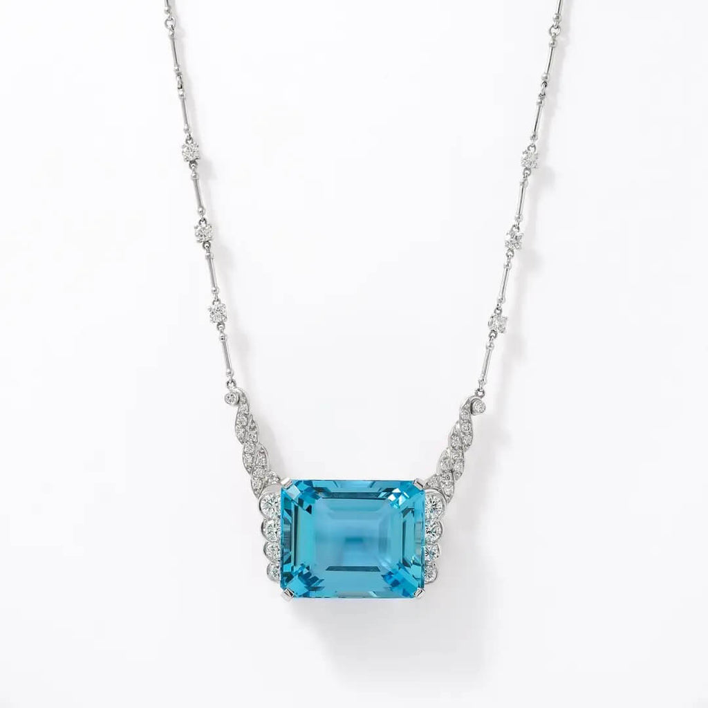 Luxury Jewelry Emerald Cut Aquamarine Sapphire Pendant Necklace For Women