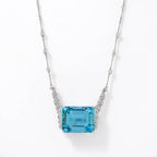 Luxury Jewelry Emerald Cut Aquamarine Sapphire Pendant Necklace For Women
