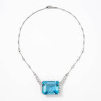 Luxury Jewelry Emerald Cut Aquamarine Sapphire Pendant Necklace For Women