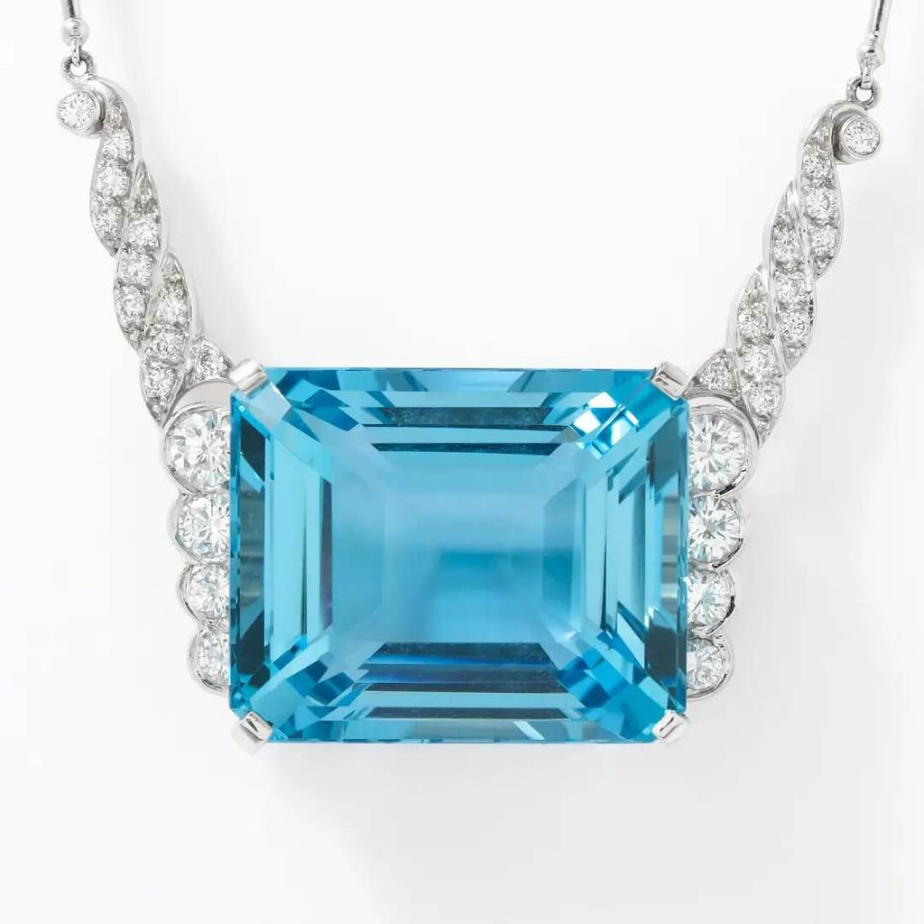 Luxury Jewelry Emerald Cut Aquamarine Sapphire Pendant Necklace For Women
