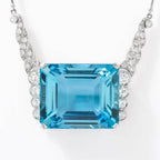 Luxury Jewelry Emerald Cut Aquamarine Sapphire Pendant Necklace For Women