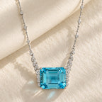 Luxury Jewelry Emerald Cut Aquamarine Sapphire Pendant Necklace For Women
