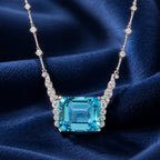 Luxury Jewelry Emerald Cut Aquamarine Sapphire Pendant Necklace For Women