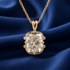 Unique Yellow Gold Cushion Cut White Sapphire Pendant Necklace For Women