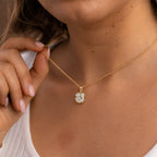 Unique Yellow Gold Cushion Cut White Sapphire Pendant Necklace For Women