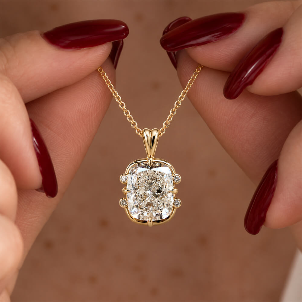 Unique Yellow Gold Cushion Cut White Sapphire Pendant Necklace For Women