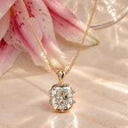 Unique Yellow Gold Cushion Cut White Sapphire Pendant Necklace For Women