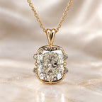 Unique Yellow Gold Cushion Cut White Sapphire Pendant Necklace For Women