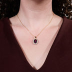 Vintage Two Tone Halo Oval Cut Amethyst & White Sapphire Pendant Neklace For Women