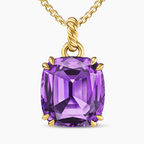 Luxury Jewelry Solitaire Yellow Gold Cushion Cut Amethyst Sapphire Pendant Necklace For Women