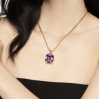 Luxury Jewelry Solitaire Yellow Gold Cushion Cut Amethyst Sapphire Pendant Necklace For Women