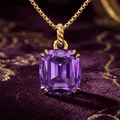 Luxury Jewelry Solitaire Yellow Gold Cushion Cut Amethyst Sapphire Pendant Necklace For Women