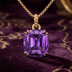 Luxury Jewelry Solitaire Yellow Gold Cushion Cut Amethyst Sapphire Pendant Necklace For Women