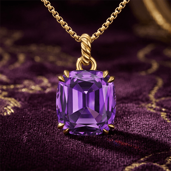 Luxury Jewelry Solitaire Yellow Gold Cushion Cut Amethyst Sapphire Pendant Necklace For Women