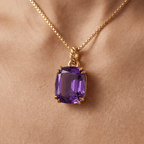 Luxury Jewelry Solitaire Yellow Gold Cushion Cut Amethyst Sapphire Pendant Necklace For Women