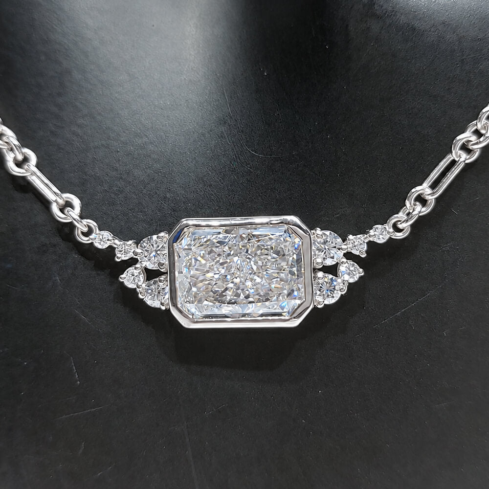 Luxury Jewelry Unique Design Bezel Radiant Cut White Sapphire Pendant Necklace For Women