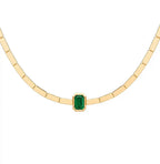 Unique Design Solitaire Bezel Yellow Gold Emerald Cut Emerald Sapphire Link Necklace For Women