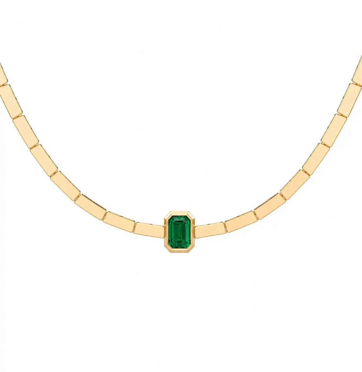 Unique Design Solitaire Bezel Yellow Gold Emerald Cut Emerald Sapphire Link Necklace For Women