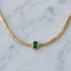 Unique Design Solitaire Bezel Yellow Gold Emerald Cut Emerald Sapphire Link Necklace For Women