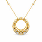 Unique Design Bezel Yellow Gold Round Cut White Sapphire Pendant Necklace For Women
