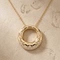 Unique Design Bezel Yellow Gold Round Cut White Sapphire Pendant Necklace For Women