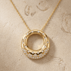Unique Design Bezel Yellow Gold Round Cut White Sapphire Pendant Necklace For Women