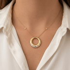 Unique Design Bezel Yellow Gold Round Cut White Sapphire Pendant Necklace For Women