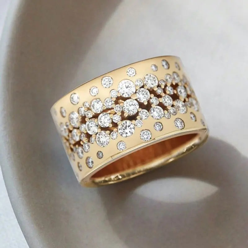 Golden Round Cut White Sapphire Wedding Band For Women Belovegrace