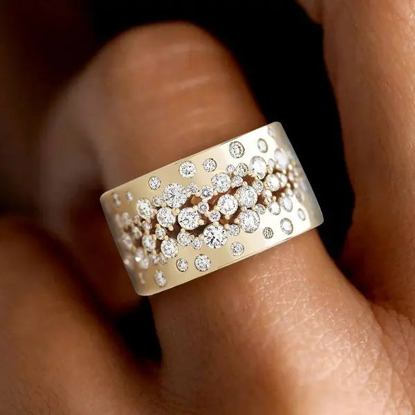 Golden Round Cut White Sapphire Wedding Band For Women Belovegrace