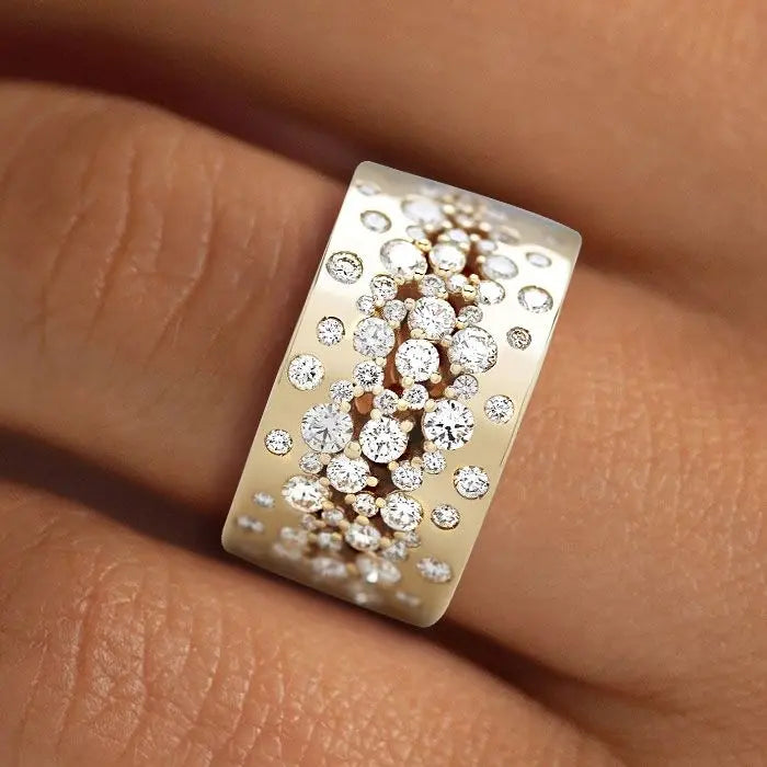 Golden Round Cut White Sapphire Wedding Band For Women Belovegrace