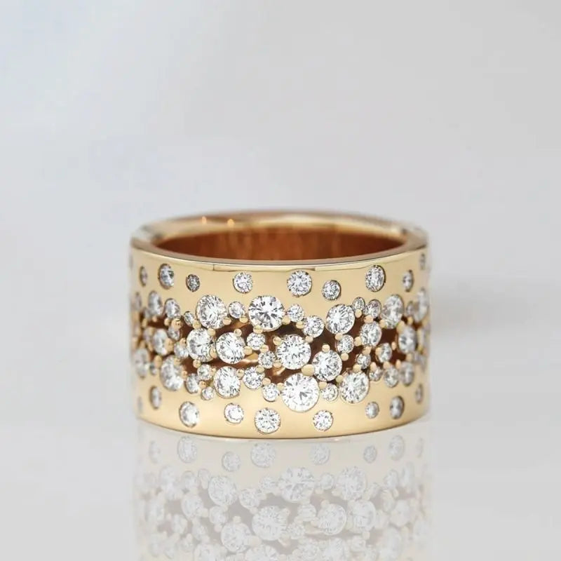 Golden Round Cut White Sapphire Wedding Band For Women Belovegrace