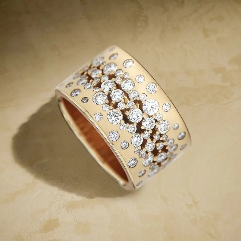 Golden Round Cut White Sapphire Wedding Band For Women Belovegrace