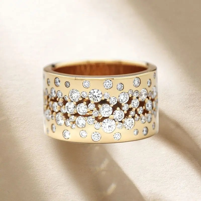 Golden Round Cut White Sapphire Wedding Band For Women Belovegrace