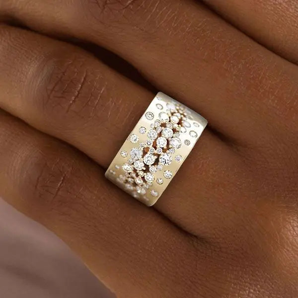 Golden Round Cut White Sapphire Wedding Band For Women Belovegrace