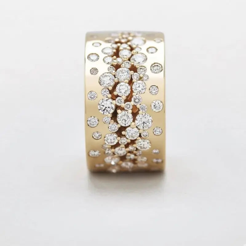 Golden Round Cut White Sapphire Wedding Band For Women Belovegrace