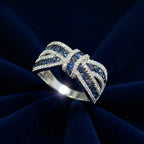 Bow Knot Design Round Cut Blue & White Sapphire Wedding Ring