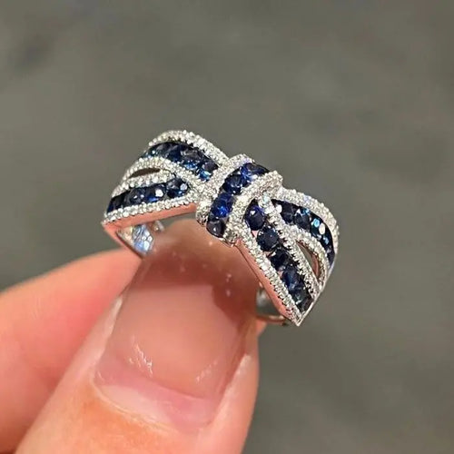 Knot Ring Round Cut Blue Sapphire Wedding Band For Women Belovegrace