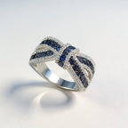Bow Knot Design Round Cut Blue & White Sapphire Wedding Ring